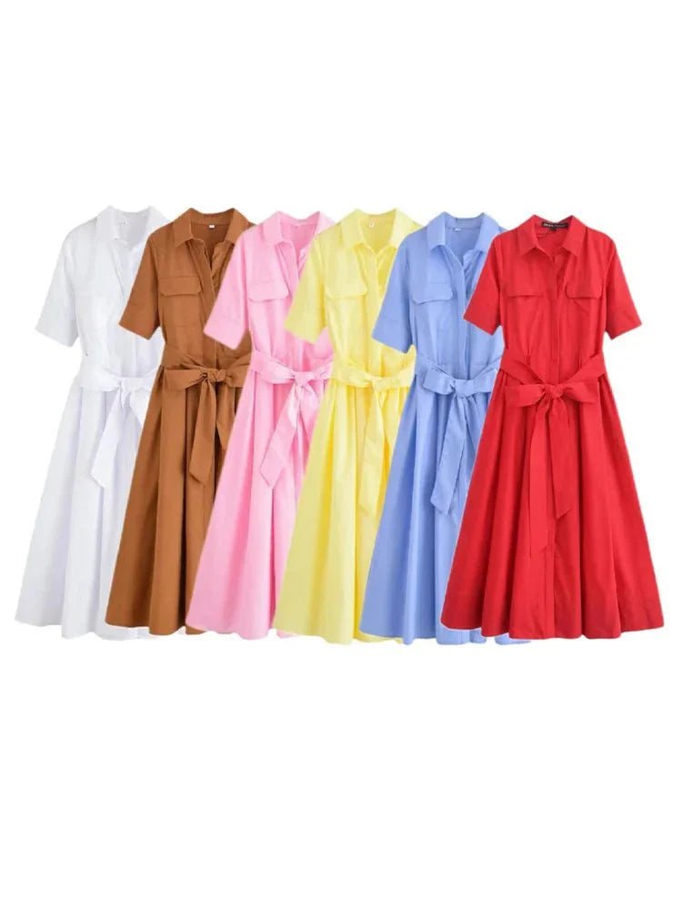 Beatrice Belted Shirt Midi Dress
