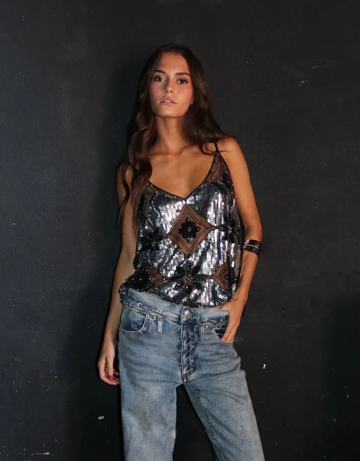Beatrice Embellished Sequin Sheer Top