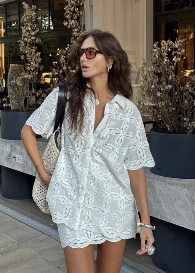 Beatrice Embroidered Cotton Shirt and Skirt Set