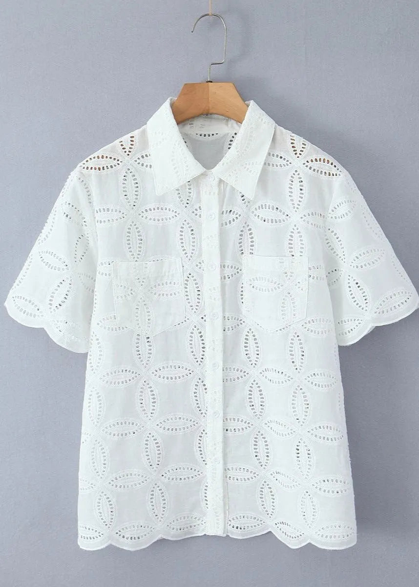 Beatrice Embroidered Cotton Shirt and Skirt Set