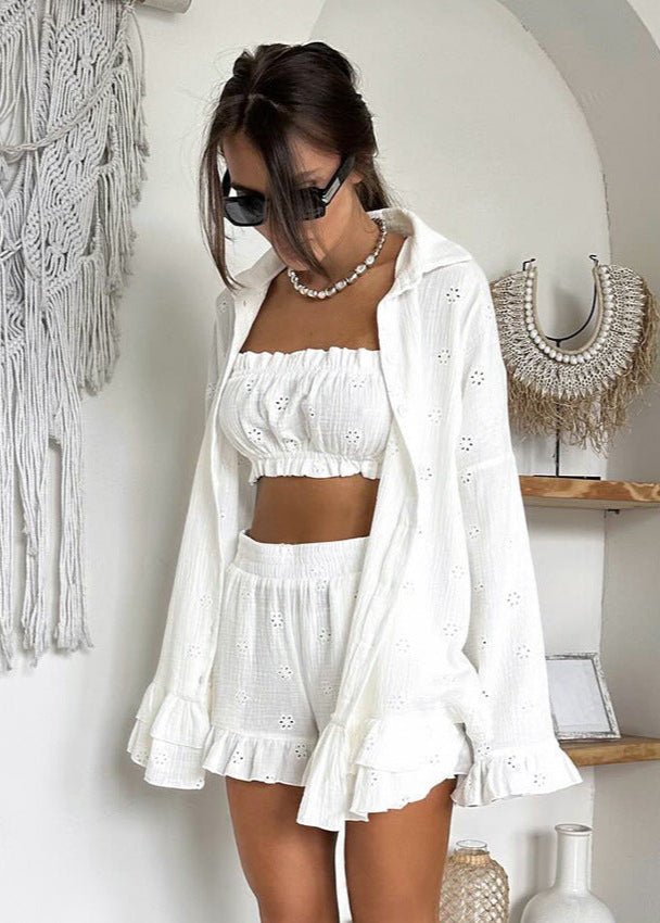 Beatrice Eyelet Ruffle Shorts Set