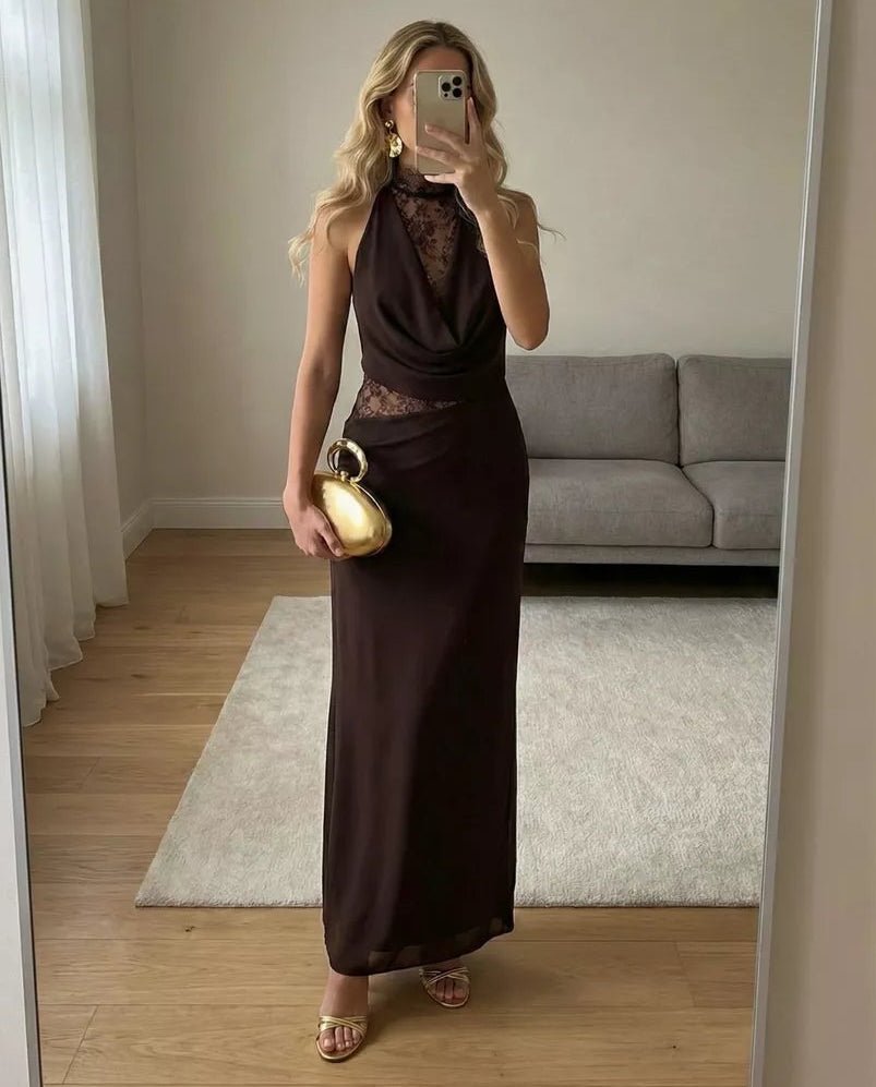 Beatrice Halter Lace Patchwork Maxi Dress