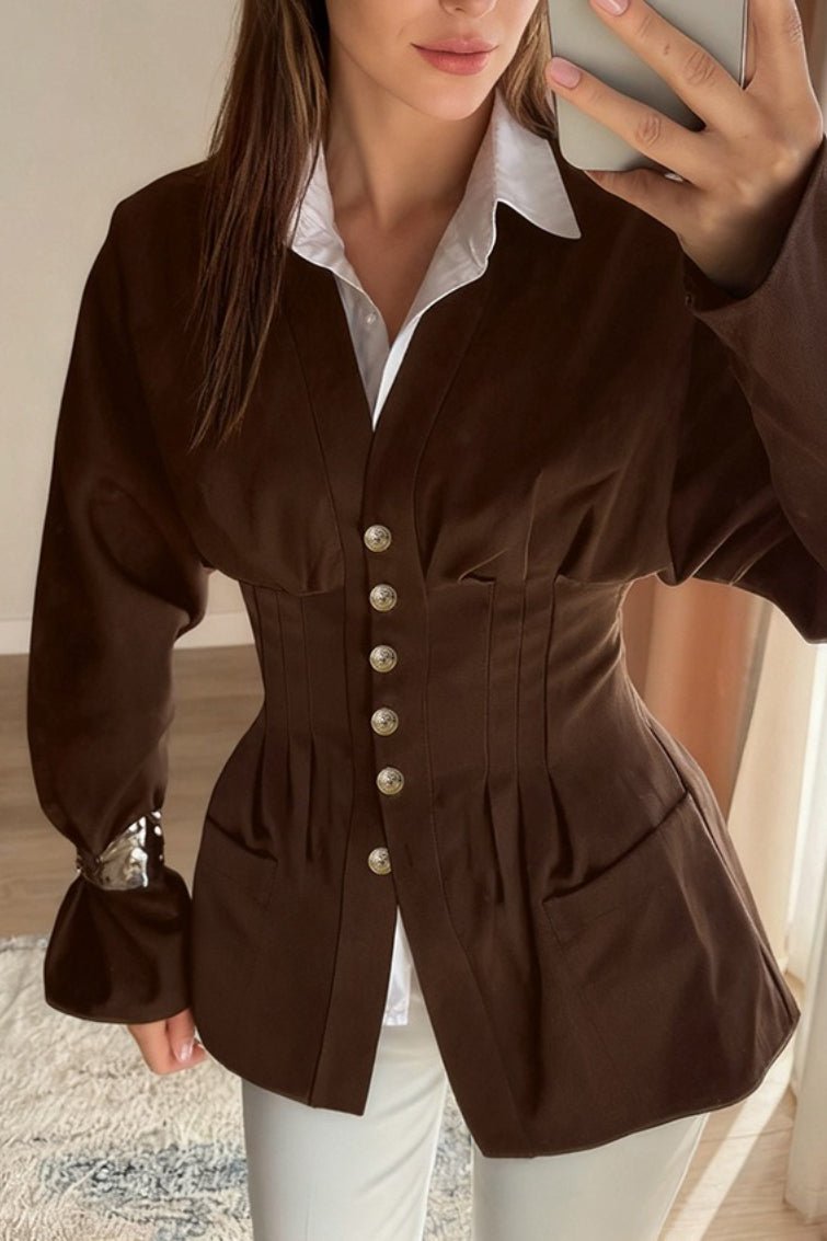 Beatrice Pleated Slim Vintage Waist Blazer