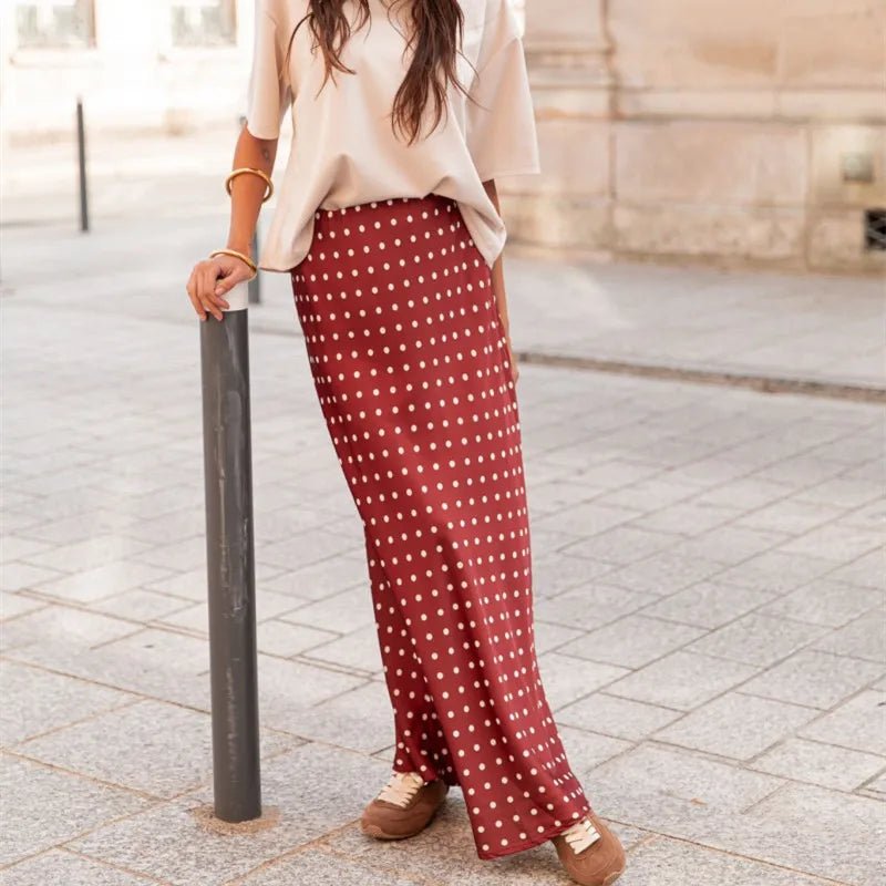 Beatrice Polka Dot Satin Maxi Skirt