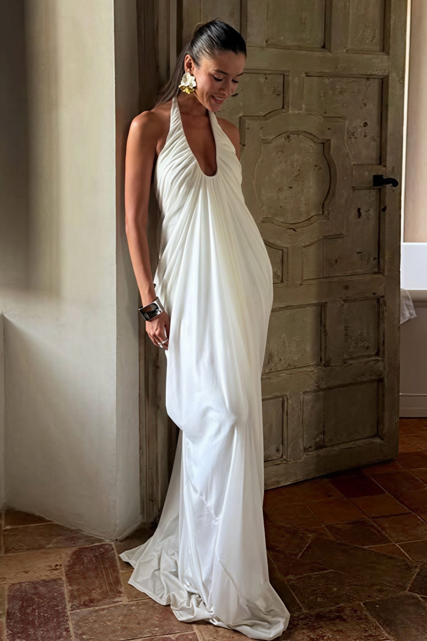 Beatrice Ruffled Halter Tulle Maxi Dress