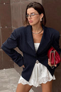 Beatrice Striped Padded Shoulder Blazer