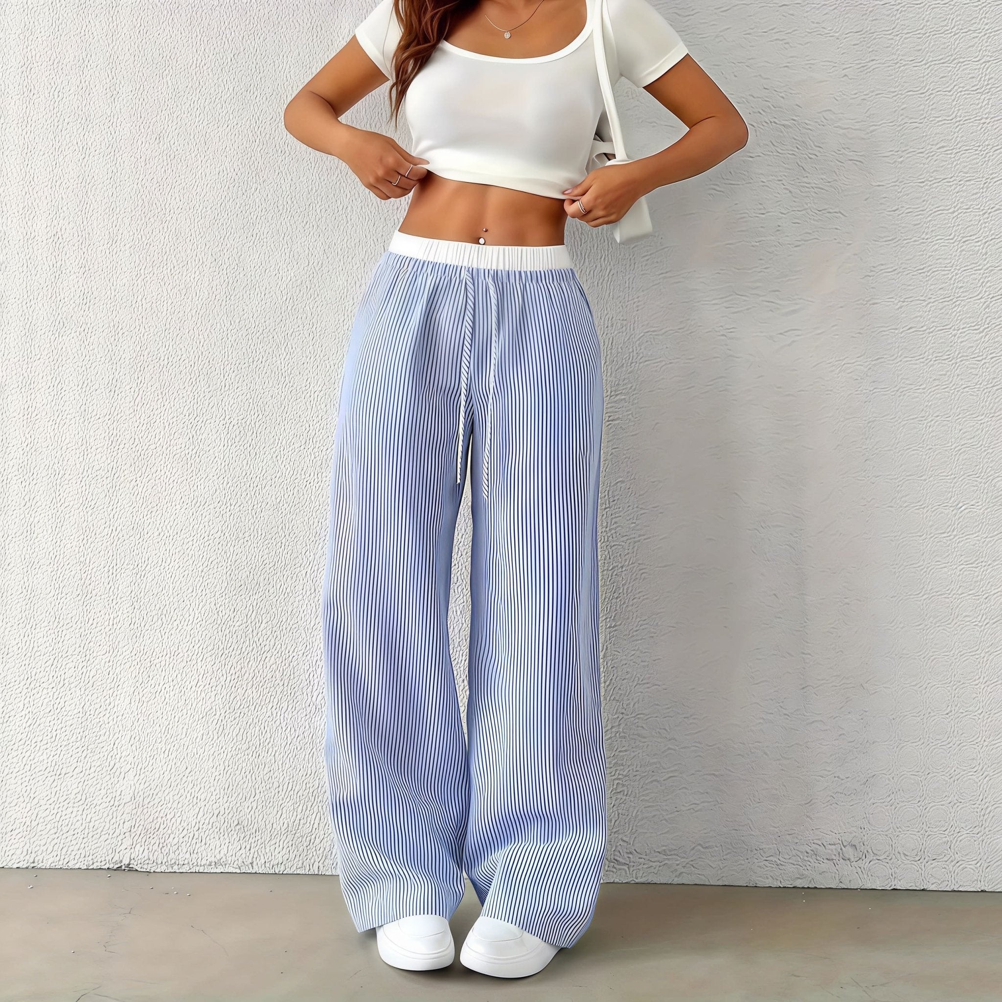 Beatrice Striped Straight Casual Pants