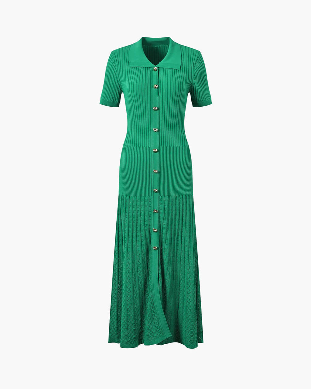 Beatrice Turn-Down Collar Knit Maxi Dress