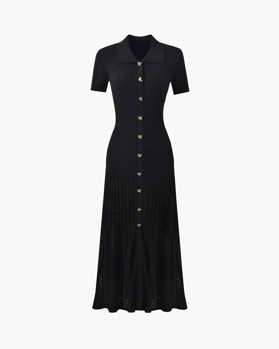 Beatrice Turn-Down Collar Knit Maxi Dress