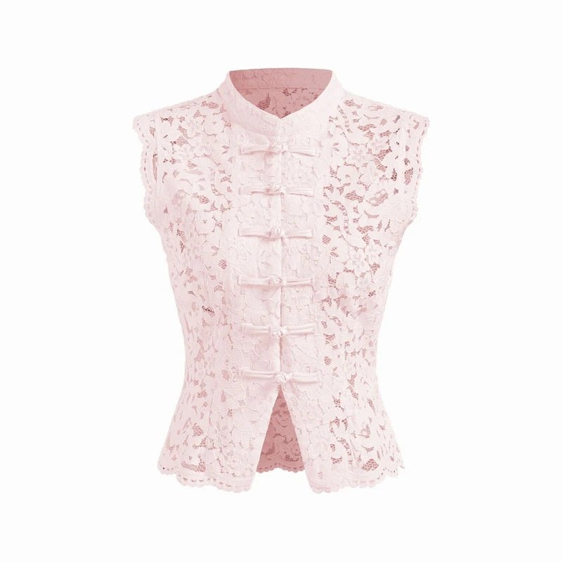 Beatrix Sheer Lace Mandarin Collar Blouse