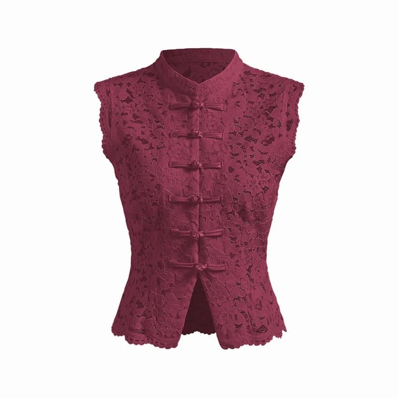 Beatrix Sheer Lace Mandarin Collar Blouse