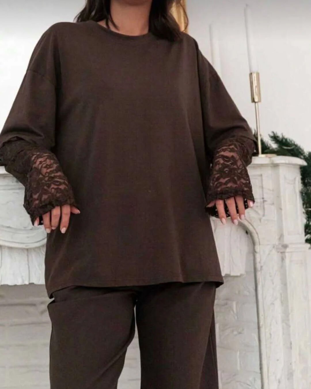 Bella Lace Splice Long Sleeve Tee
