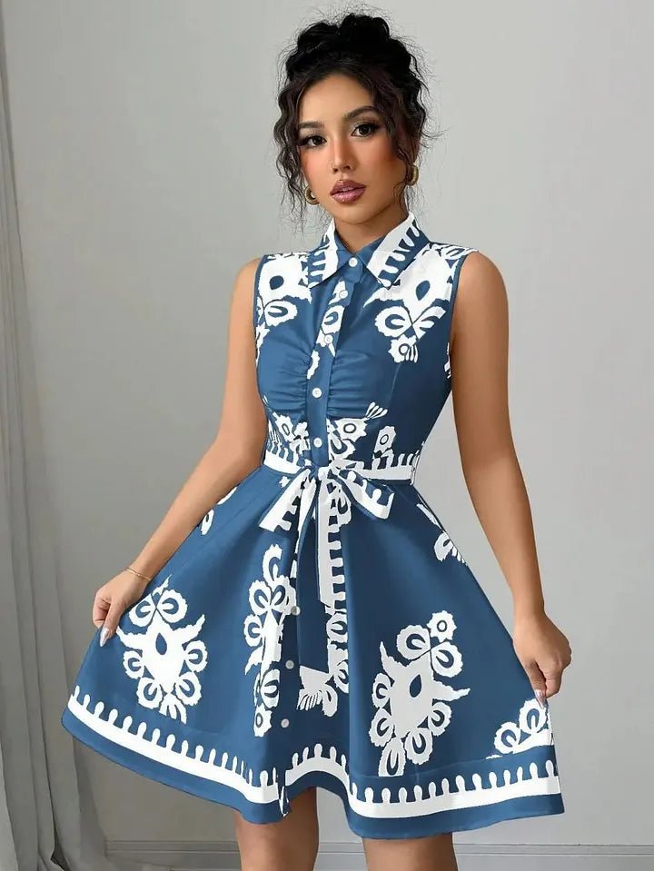 Bianca Butterfly Print Tie-Waist Midi Dress