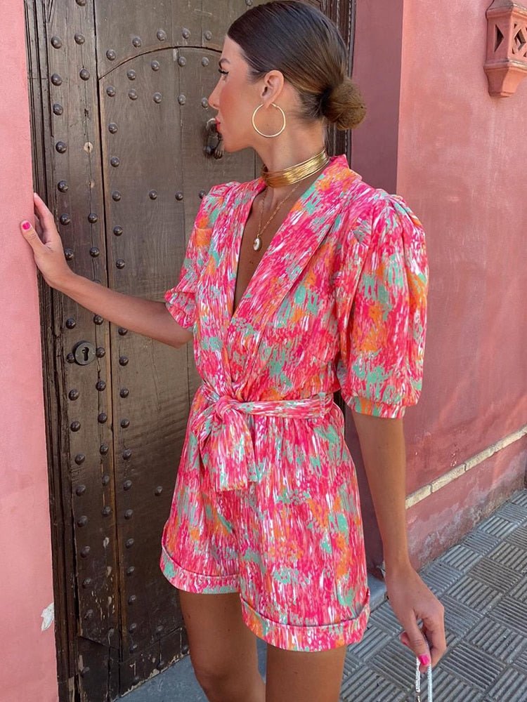 Bianca Festival Print Belted Playsuit