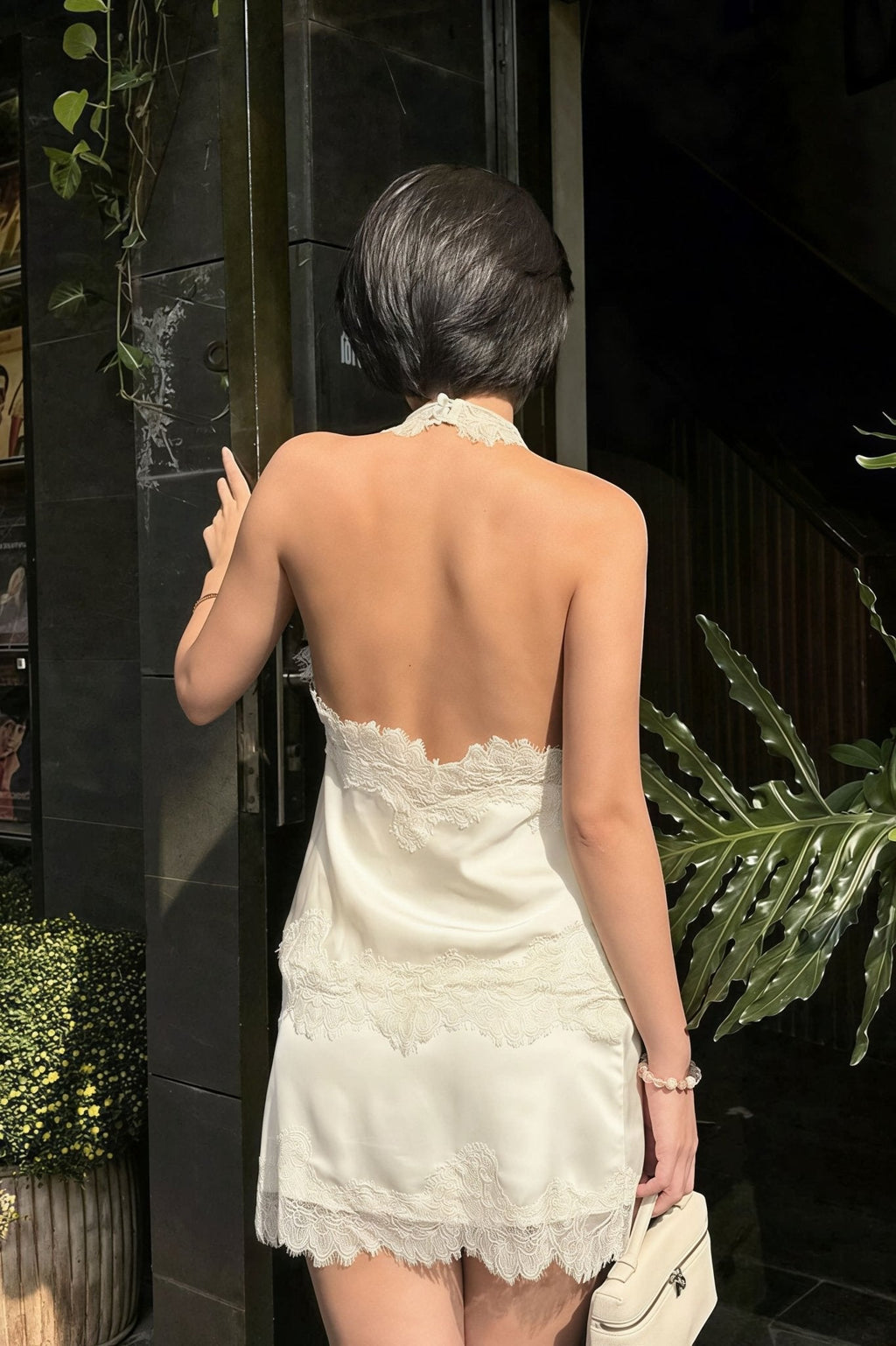 Bianca Lace Halter Mini Dress
