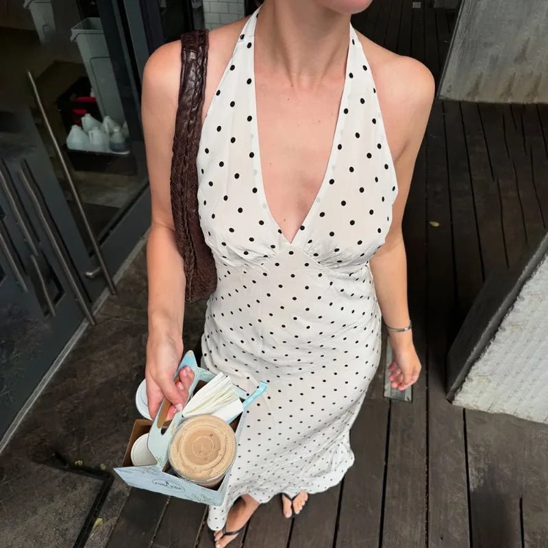 Bianca Polka Dot Halter Maxi Dress
