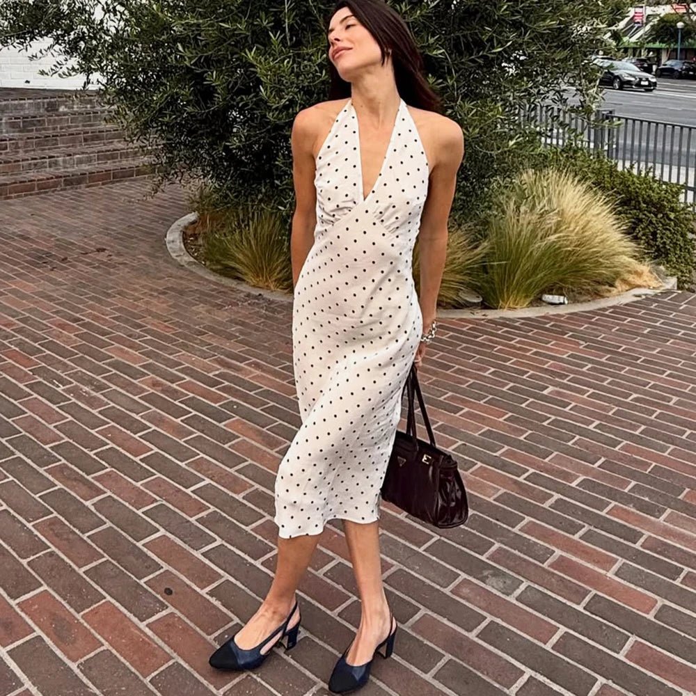 Bianca Polka Dot Halter Maxi Dress