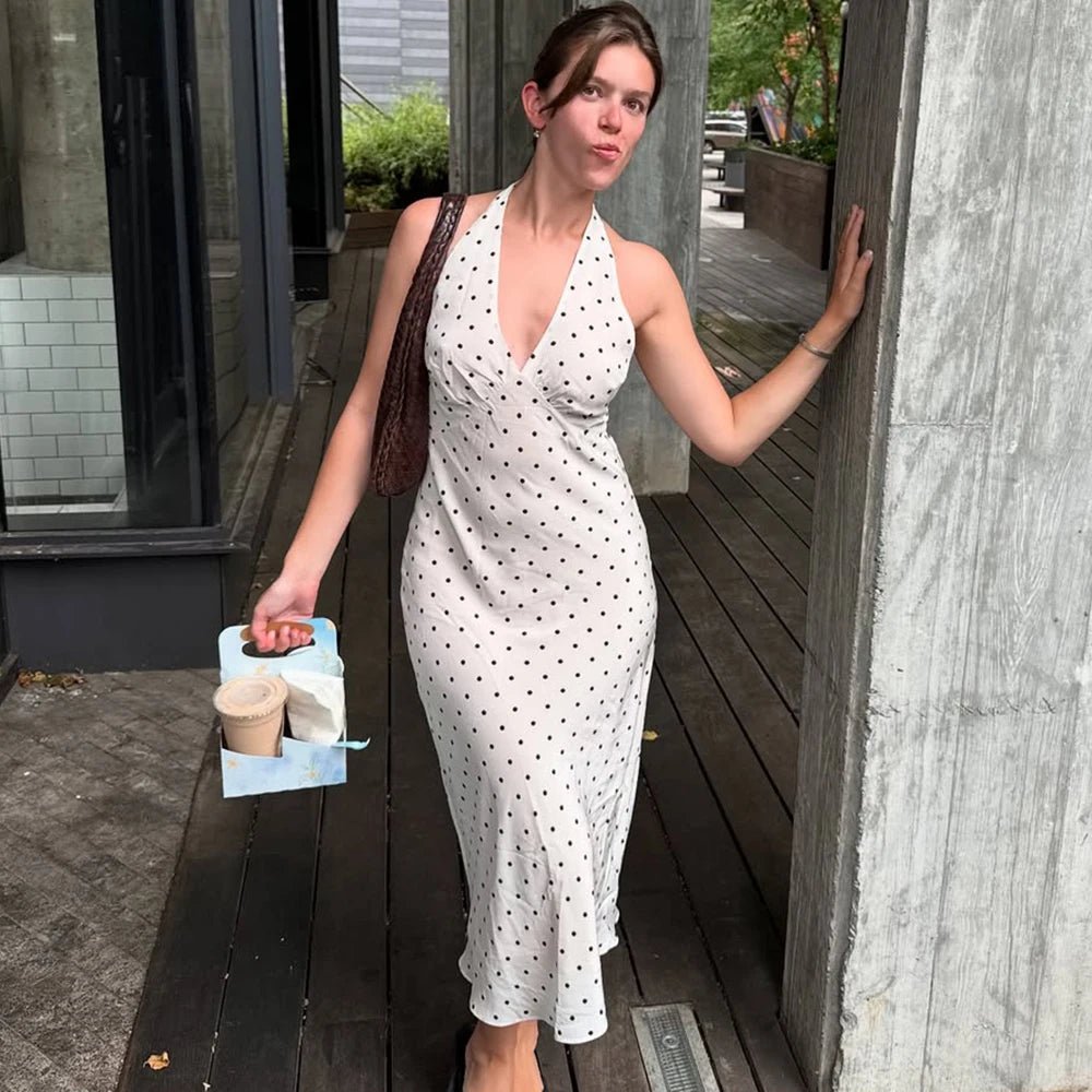 Bianca Polka Dot Halter Maxi Dress