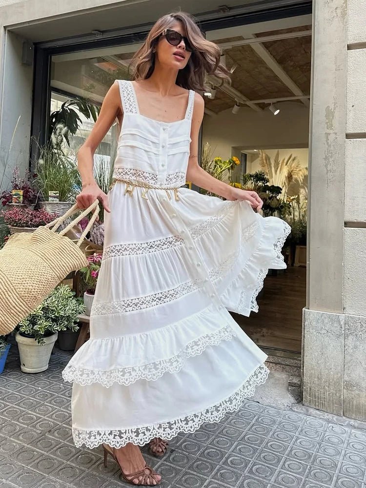 Bianca Tiered Lace Patchwork Maxi Dress