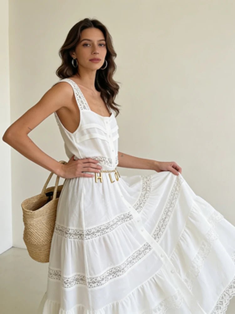Bianca Tiered Lace Patchwork Maxi Dress