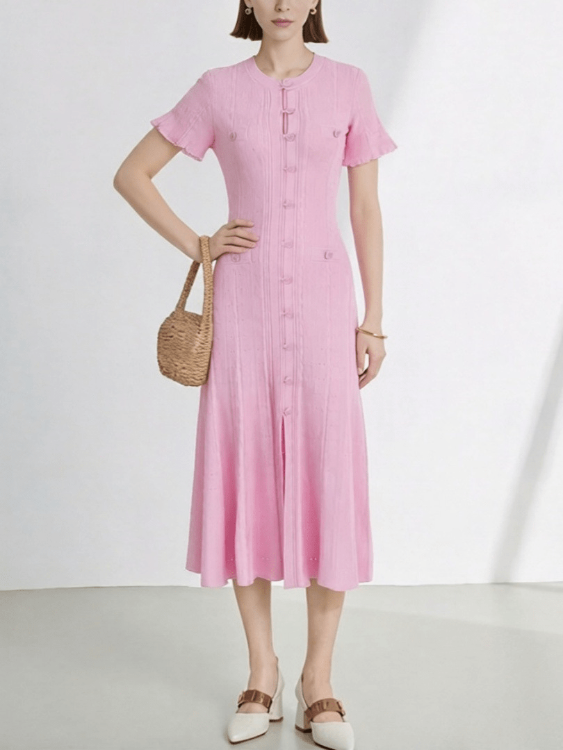 Brigette French V-Neck Knitted Slit Dress