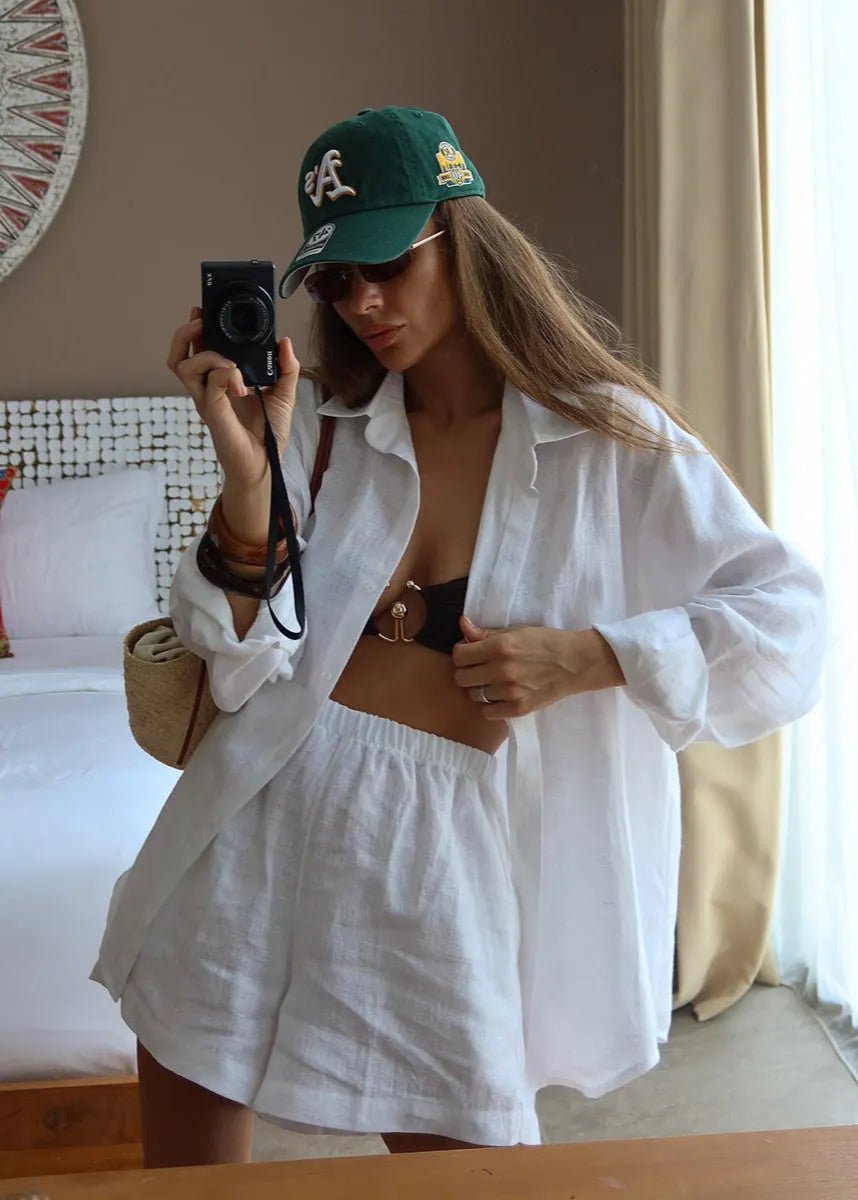 Camille White Linen Shirt and Shorts Set