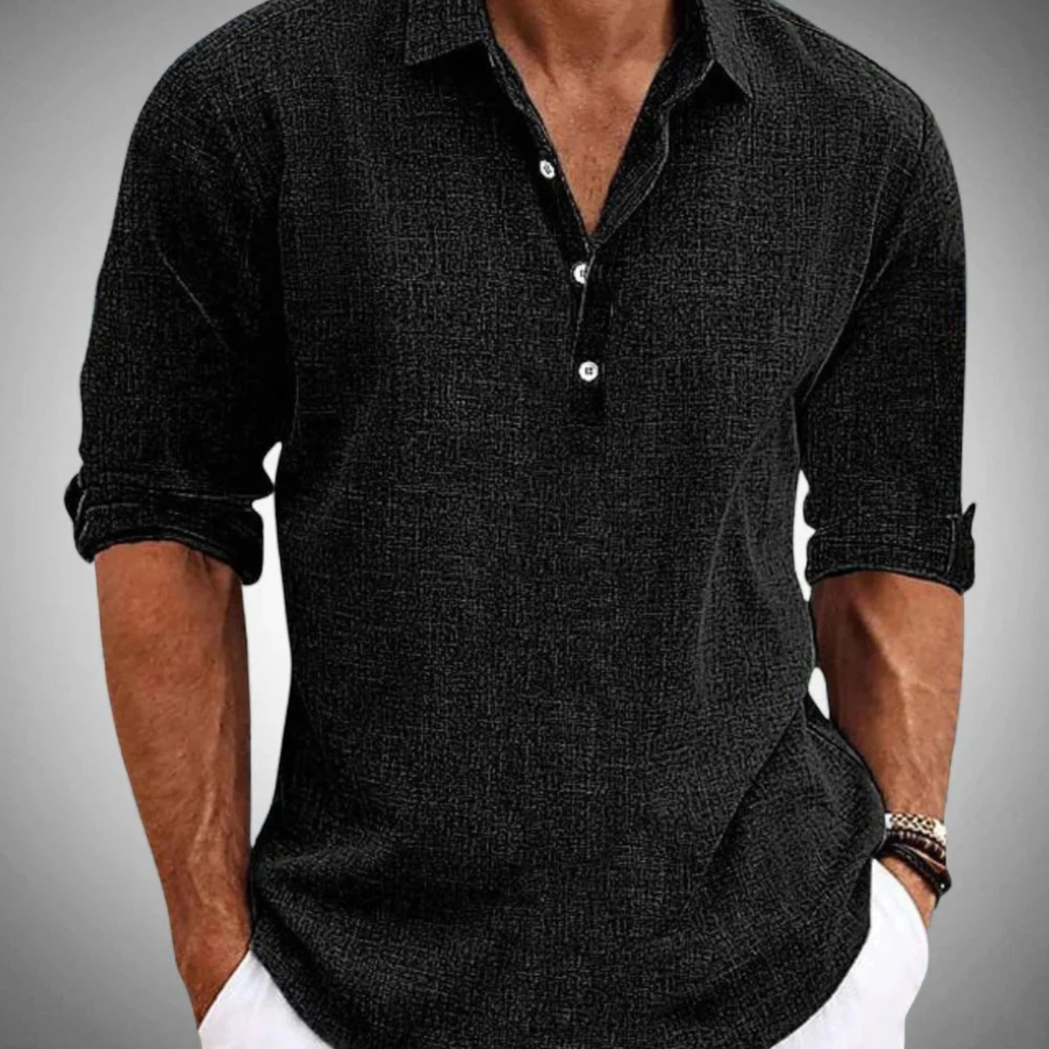 Casual Collection | Men's Shirt with Lightweight Camp Collar Design | Versatile Long Sleeve Style for Effortless Warm Weather