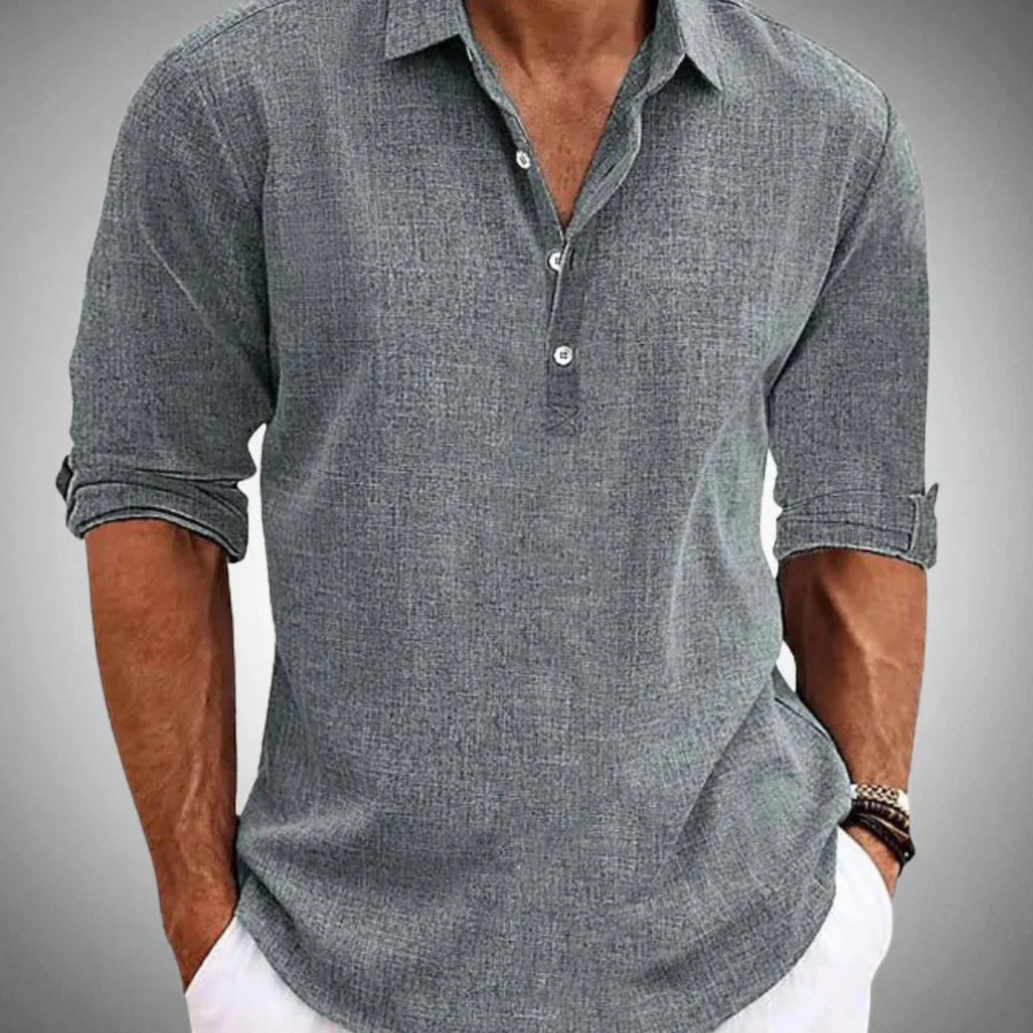 Casual Collection | Men's Shirt with Lightweight Camp Collar Design | Versatile Long Sleeve Style for Effortless Warm Weather