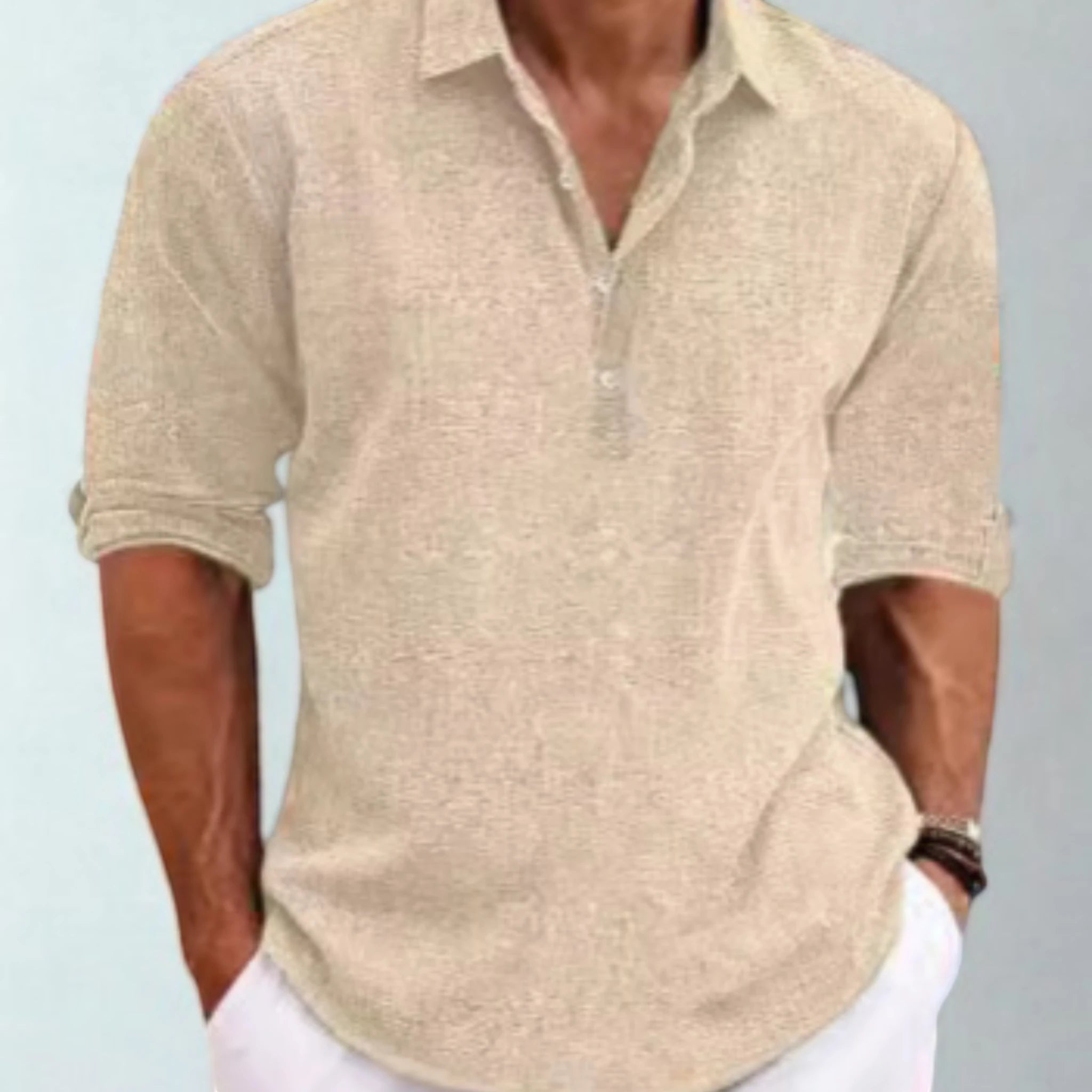 Casual Collection | Men's Shirt with Lightweight Camp Collar Design | Versatile Long Sleeve Style for Effortless Warm Weather
