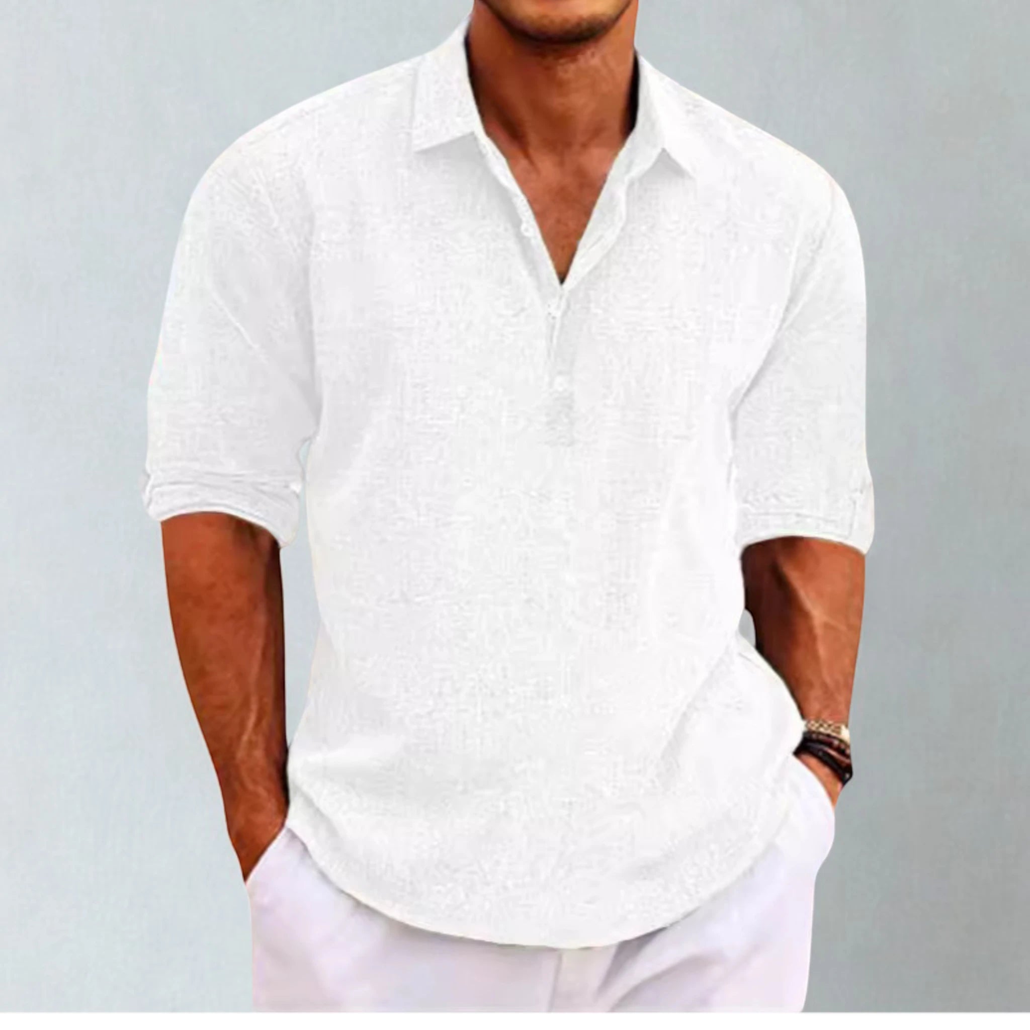 Casual Collection | Men's Shirt with Lightweight Camp Collar Design | Versatile Long Sleeve Style for Effortless Warm Weather