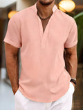 Casual Comfort | Men's Shirt with Mandarin Collar & Tailored Fit | Stylish Short Sleeve for Effortless Warm Weather Wear