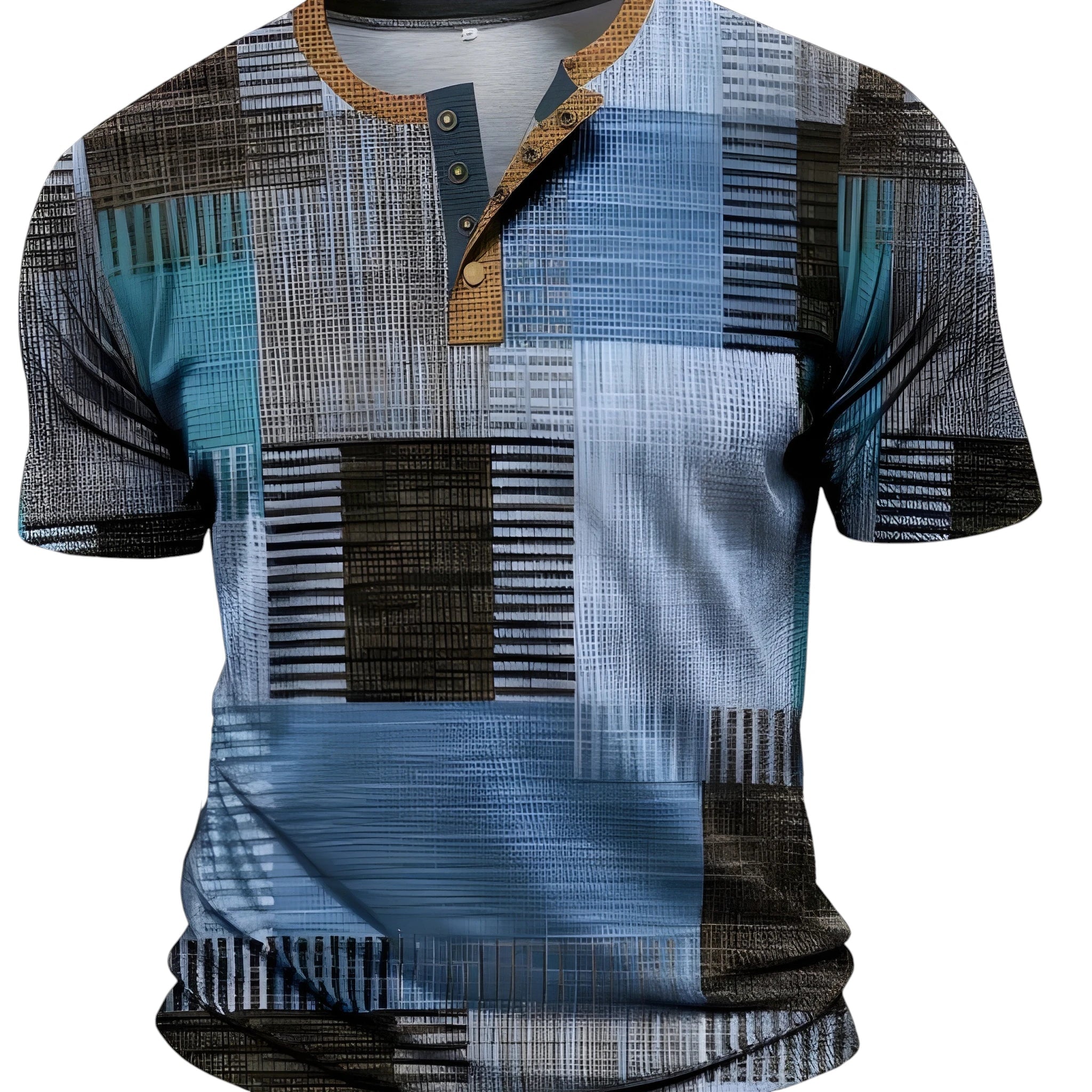 Casual Graphic Men's Shirt with Relaxed Grandad Collar | Stylish Design for Everyday Comfort