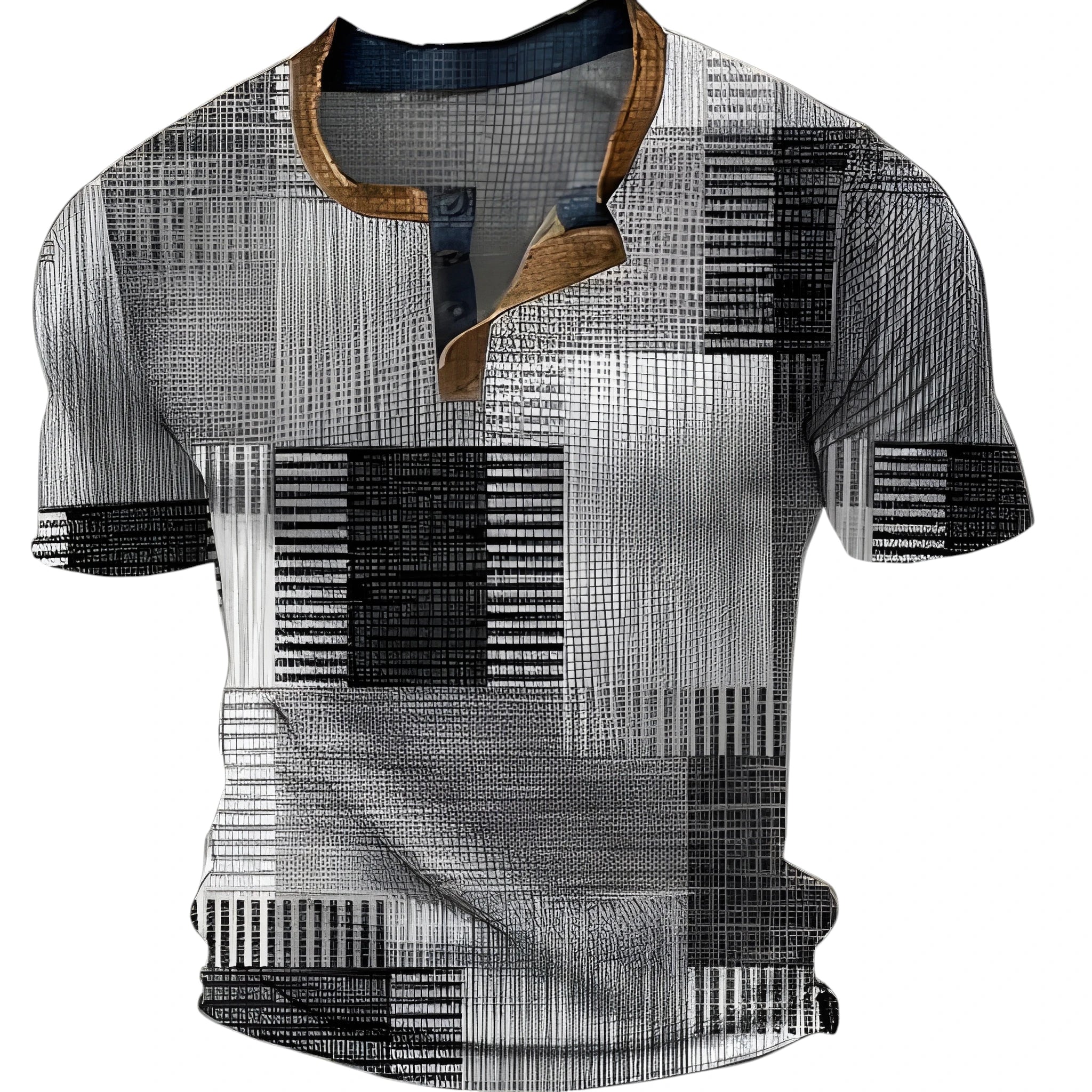 Casual Graphic Men's Shirt with Relaxed Grandad Collar | Stylish Design for Everyday Comfort