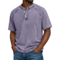 Casual Vintage Men's Shirt with Raglan Sleeves & Henley Placket for Effortless Style