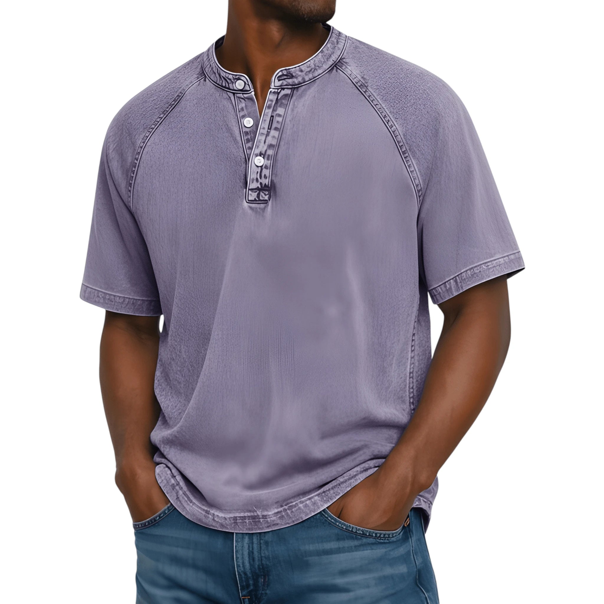 Casual Vintage Men's Shirt with Raglan Sleeves & Henley Placket for Effortless Style