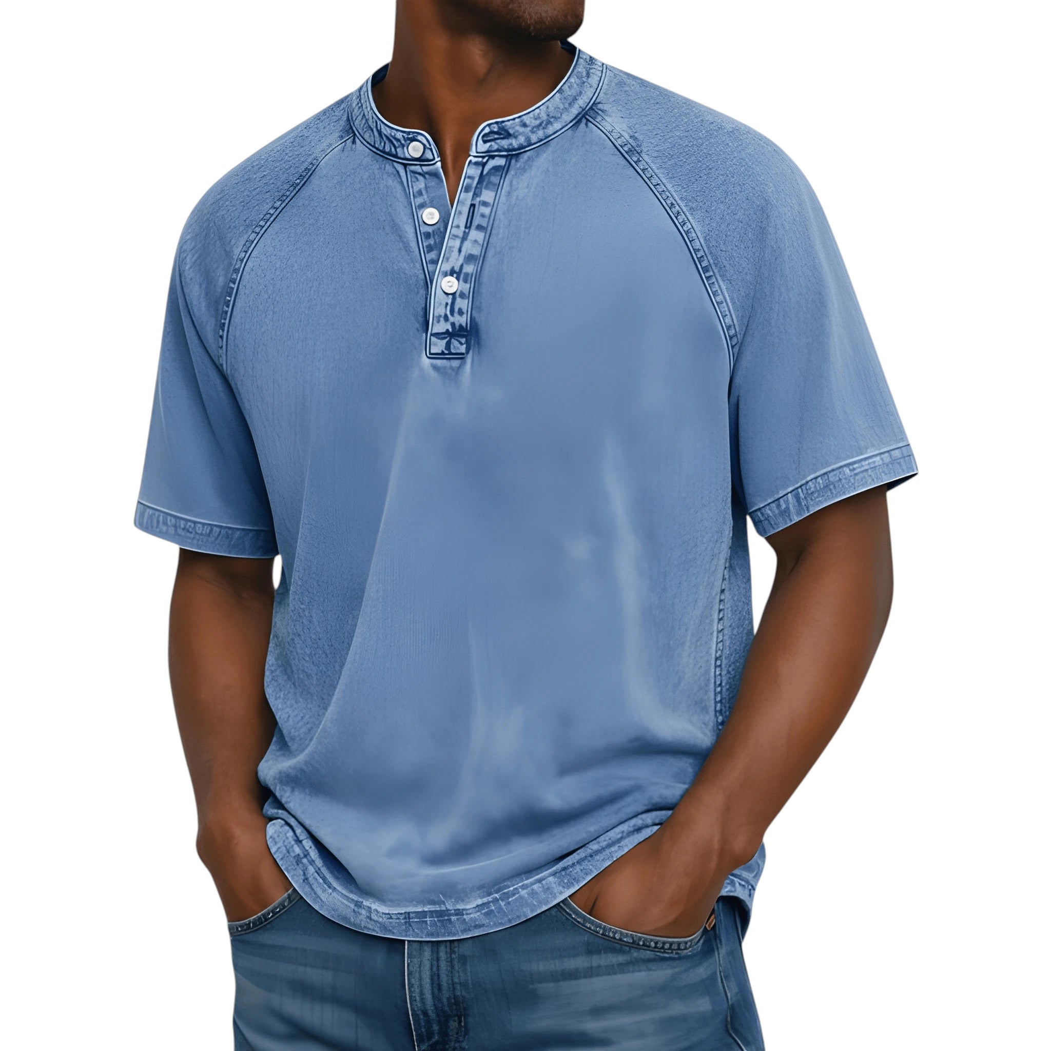 Casual Vintage Men's Shirt with Raglan Sleeves & Henley Placket for Effortless Style