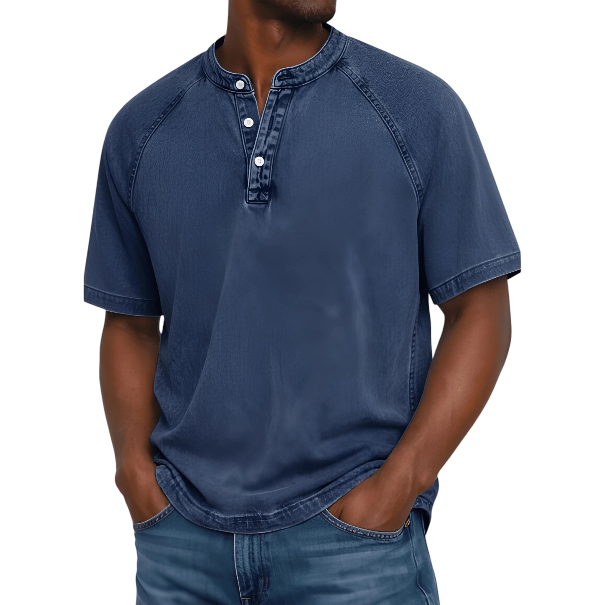Casual Vintage Men's Shirt with Raglan Sleeves & Henley Placket for Effortless Style