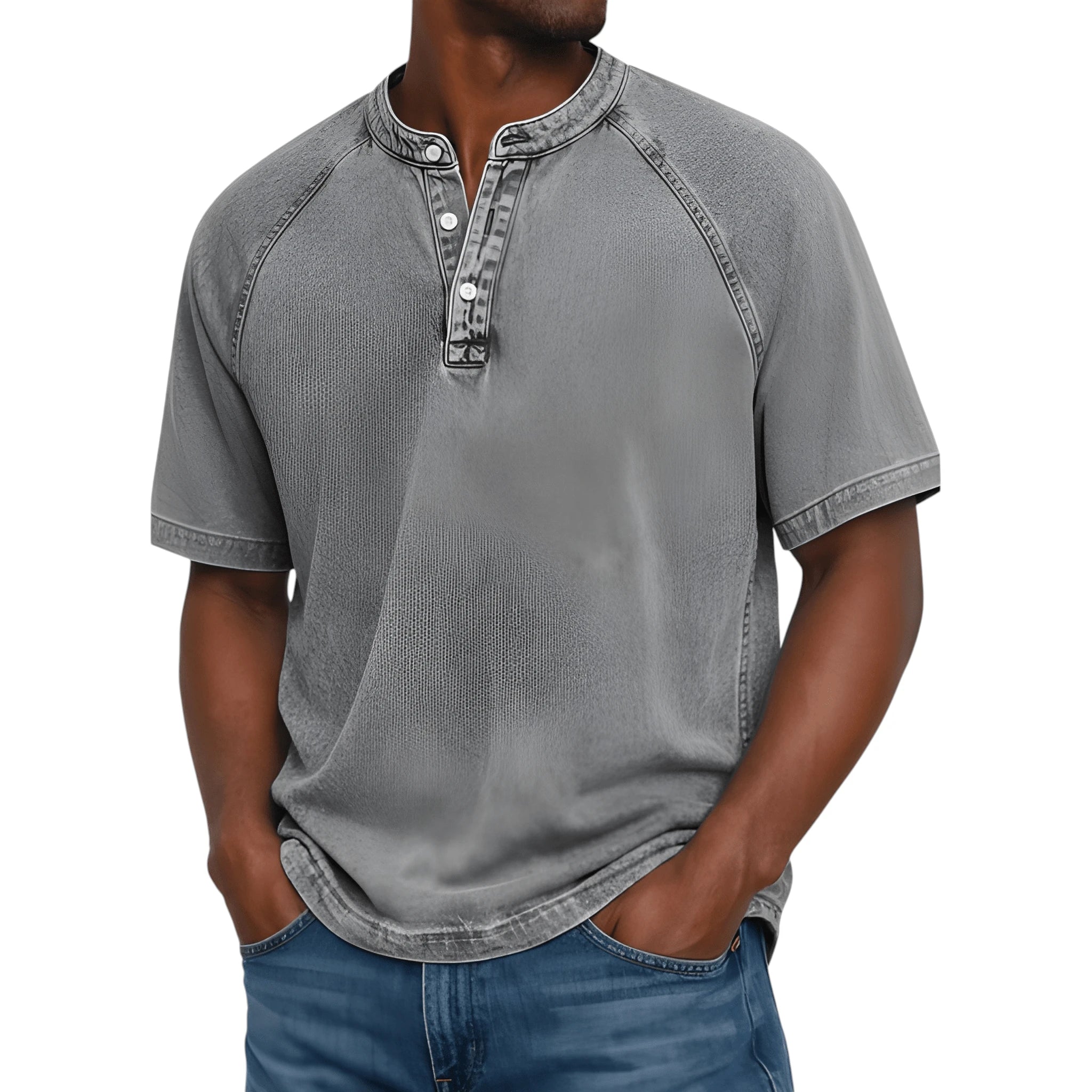 Casual Vintage Men's Shirt with Raglan Sleeves & Henley Placket for Effortless Style
