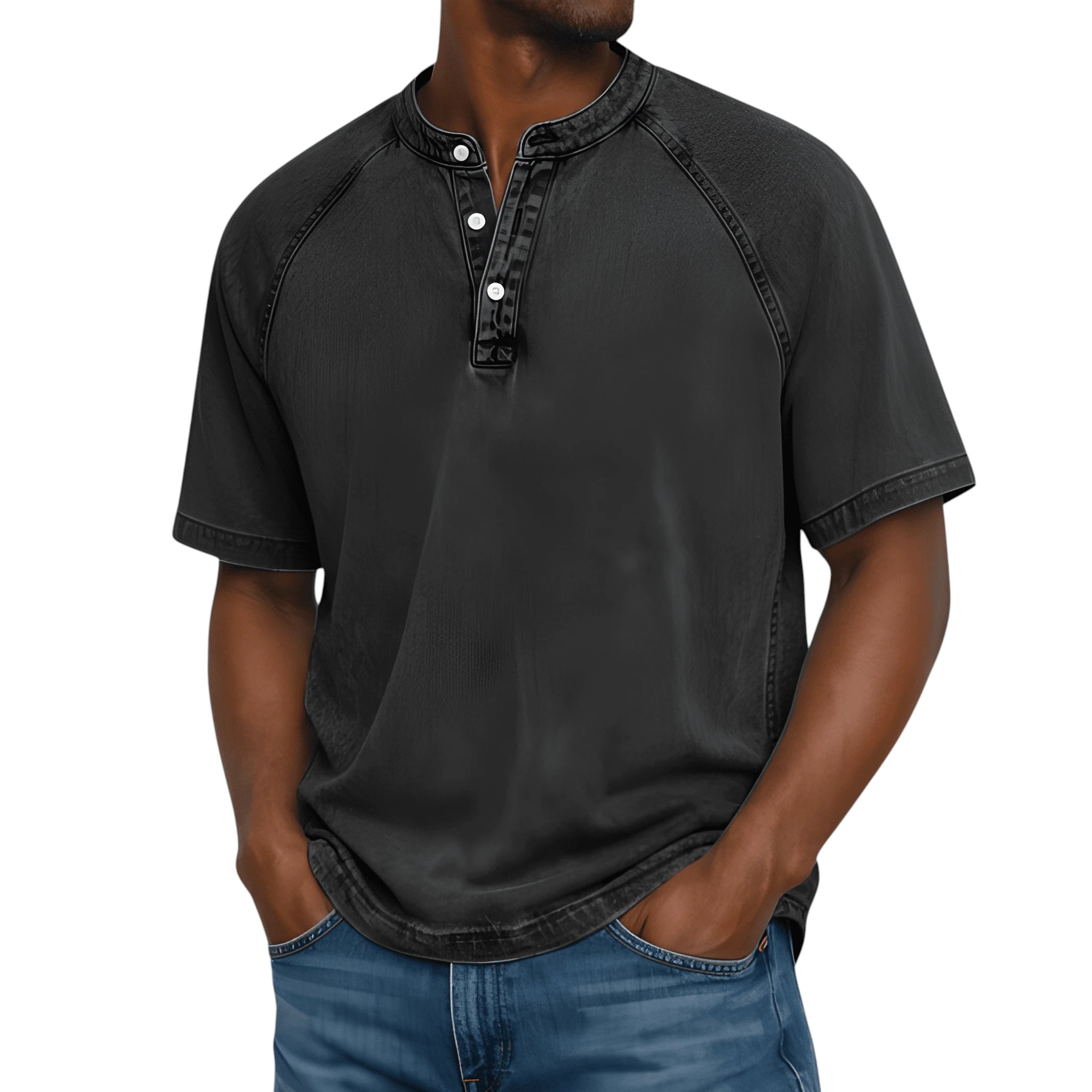 Casual Vintage Men's Shirt with Raglan Sleeves & Henley Placket for Effortless Style