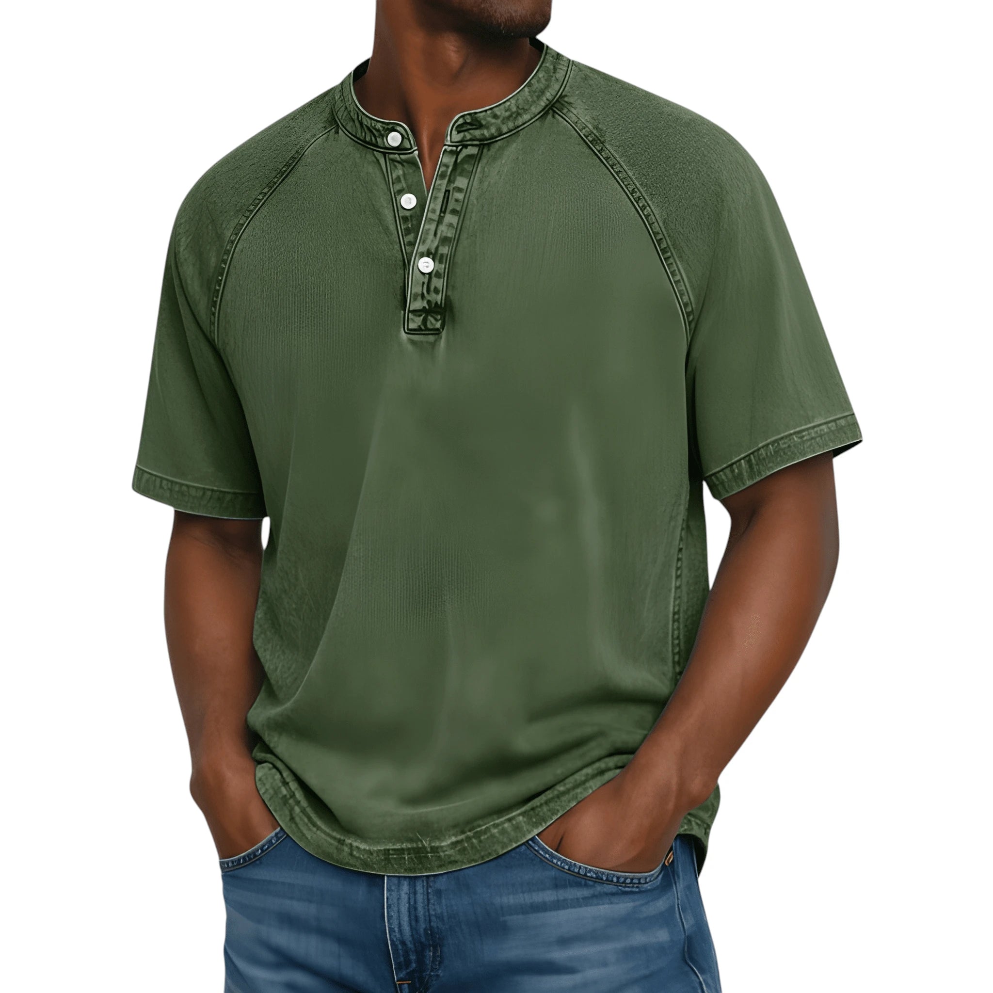 Casual Vintage Men's Shirt with Raglan Sleeves & Henley Placket for Effortless Style