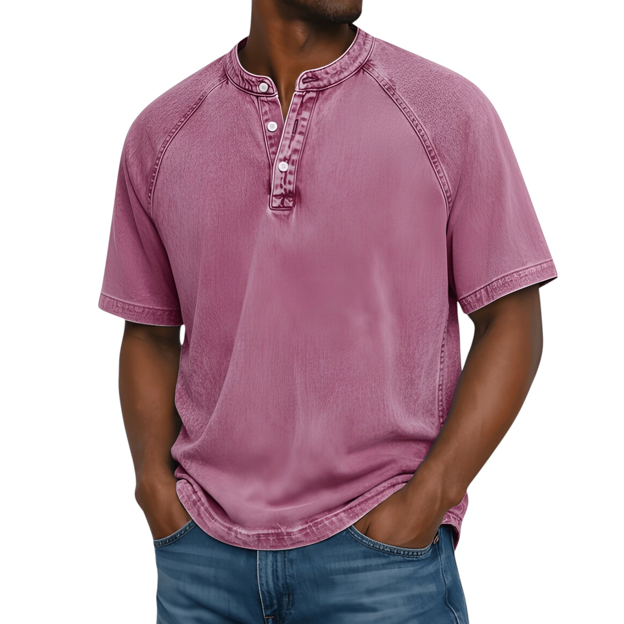 Casual Vintage Men's Shirt with Raglan Sleeves & Henley Placket for Effortless Style