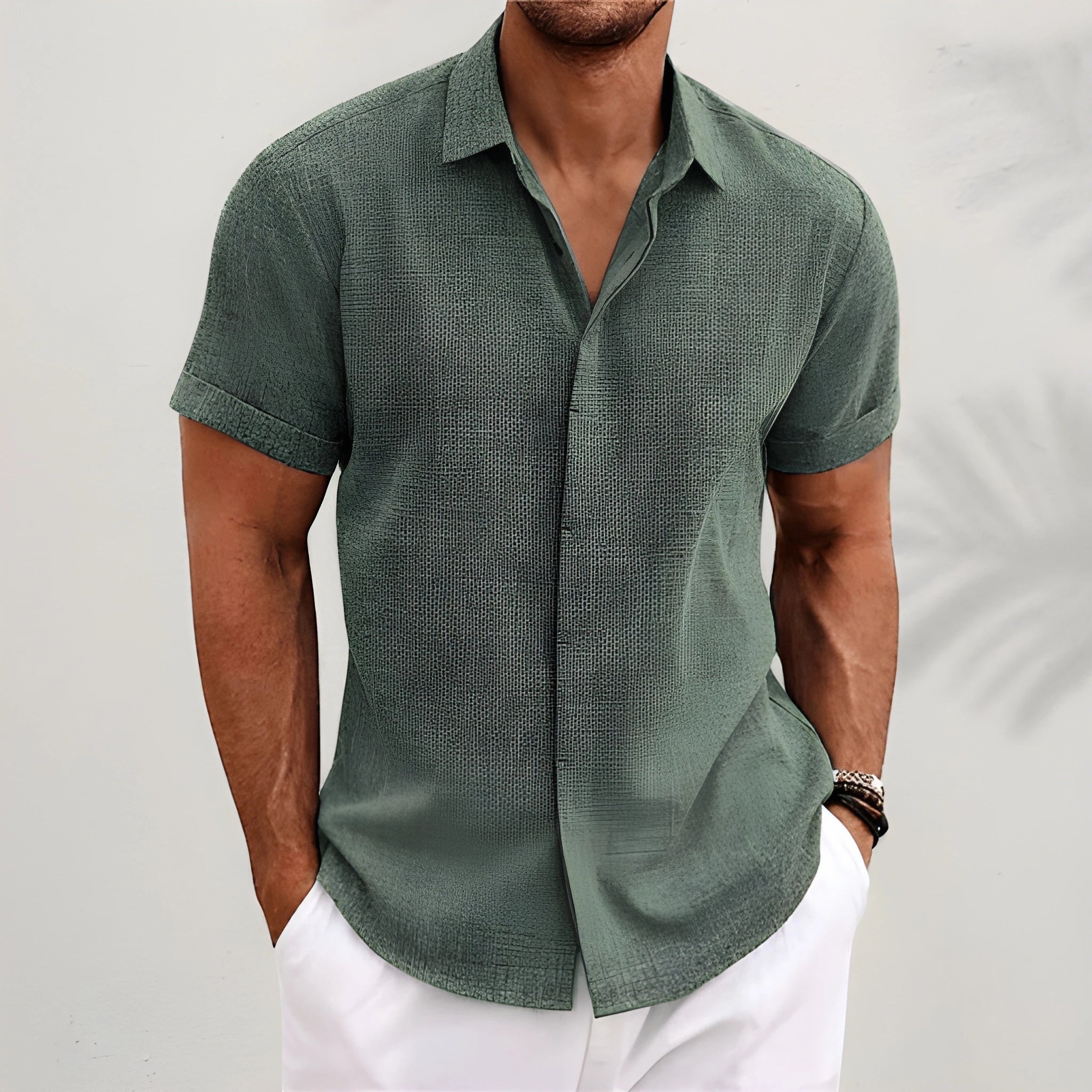 Casual Vintage | Men's Shirt with Camp Collar & Micro-Texture Finish | Stylish Comfort for Warm Weather