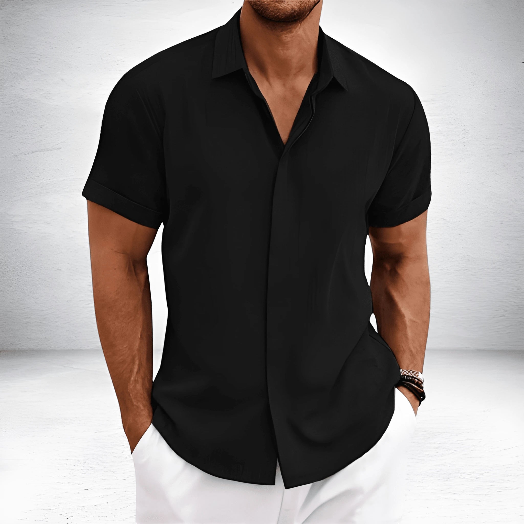 Casual Vintage | Men's Shirt with Camp Collar & Micro-Texture Finish | Stylish Comfort for Warm Weather