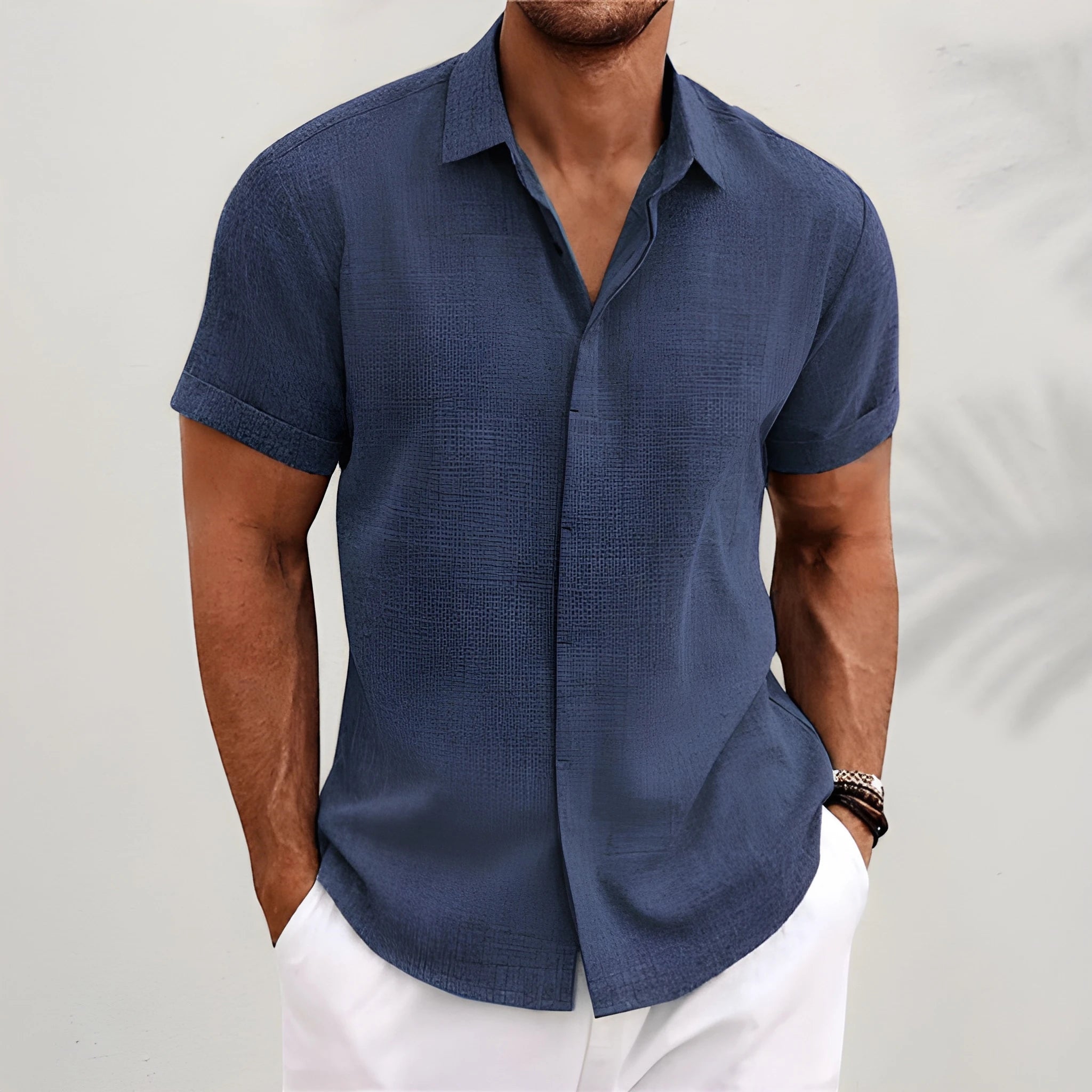 Casual Vintage | Men's Shirt with Camp Collar & Micro-Texture Finish | Stylish Comfort for Warm Weather