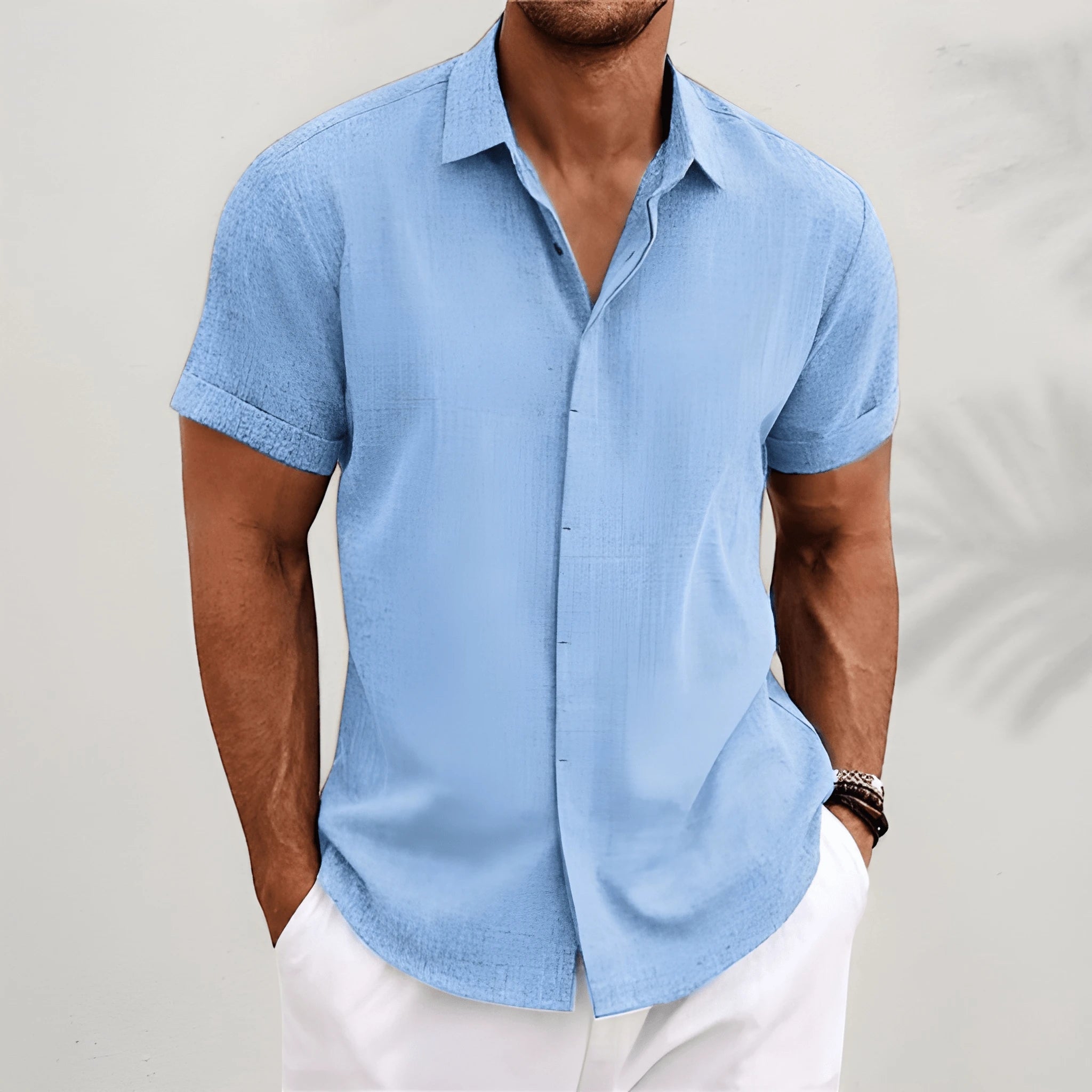 Casual Vintage | Men's Shirt with Camp Collar & Micro-Texture Finish | Stylish Comfort for Warm Weather