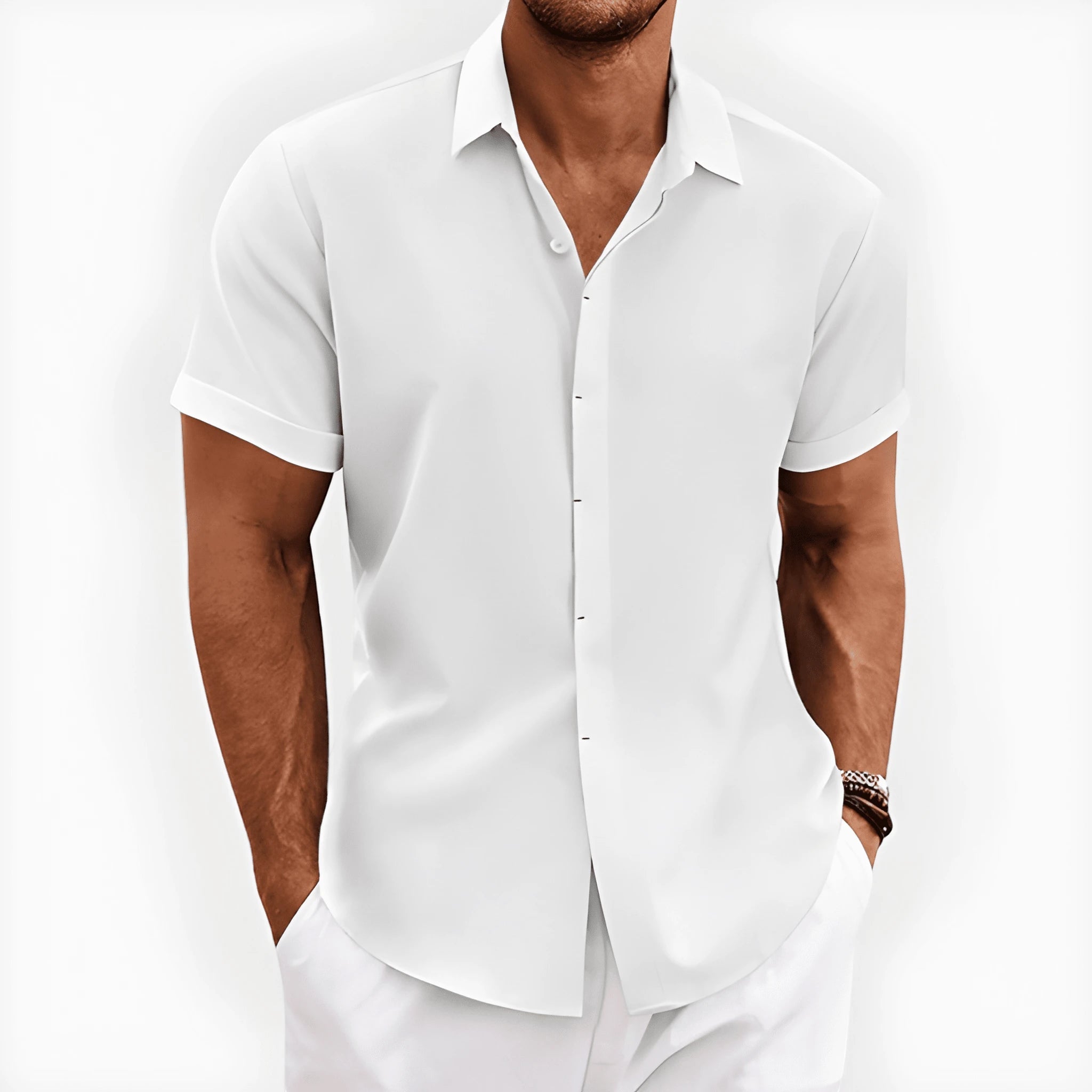 Casual Vintage | Men's Shirt with Camp Collar & Micro-Texture Finish | Stylish Comfort for Warm Weather