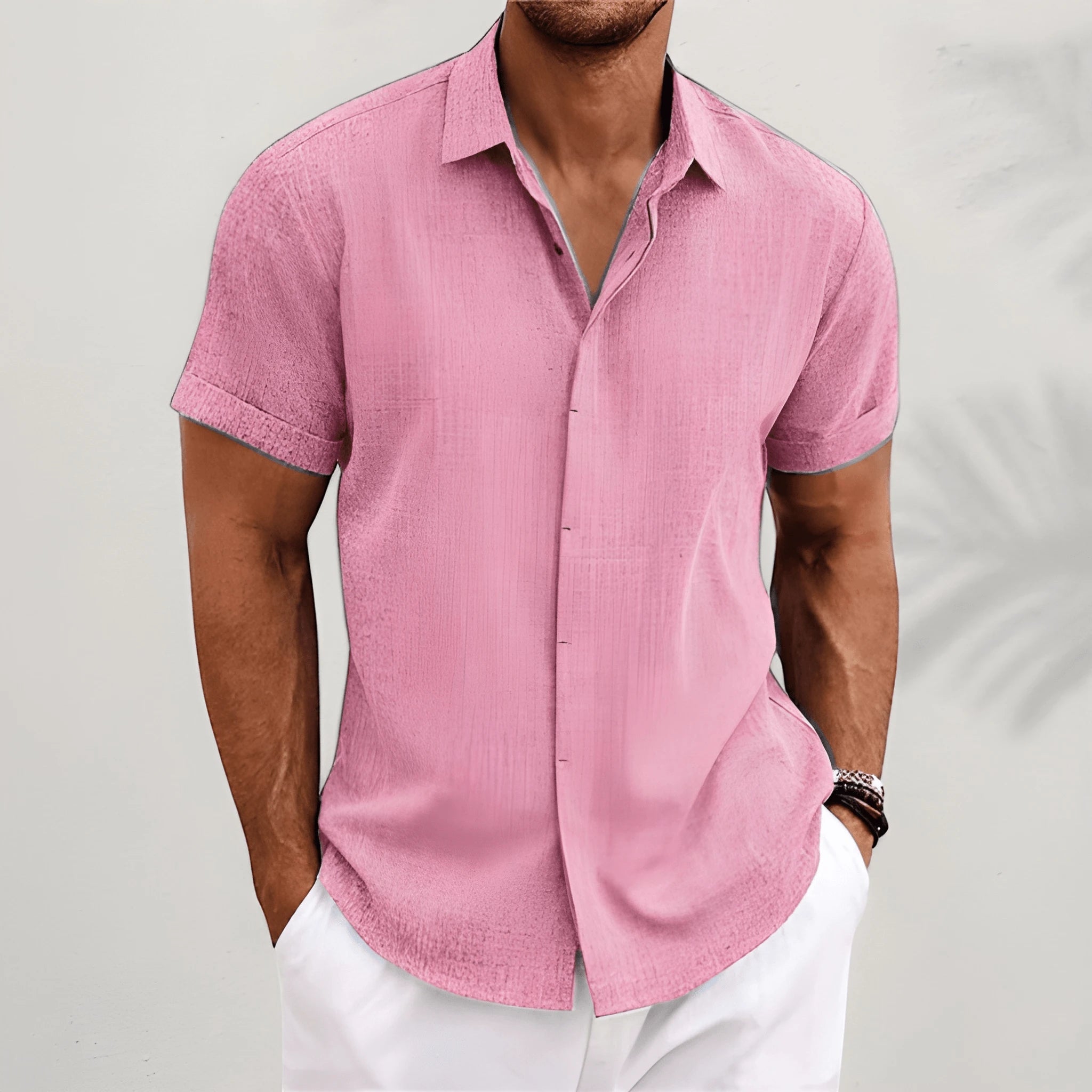 Casual Vintage | Men's Shirt with Camp Collar & Micro-Texture Finish | Stylish Comfort for Warm Weather