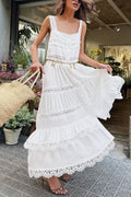 Celeste Boho Lace Patchwork Ruffle Maxi Dress