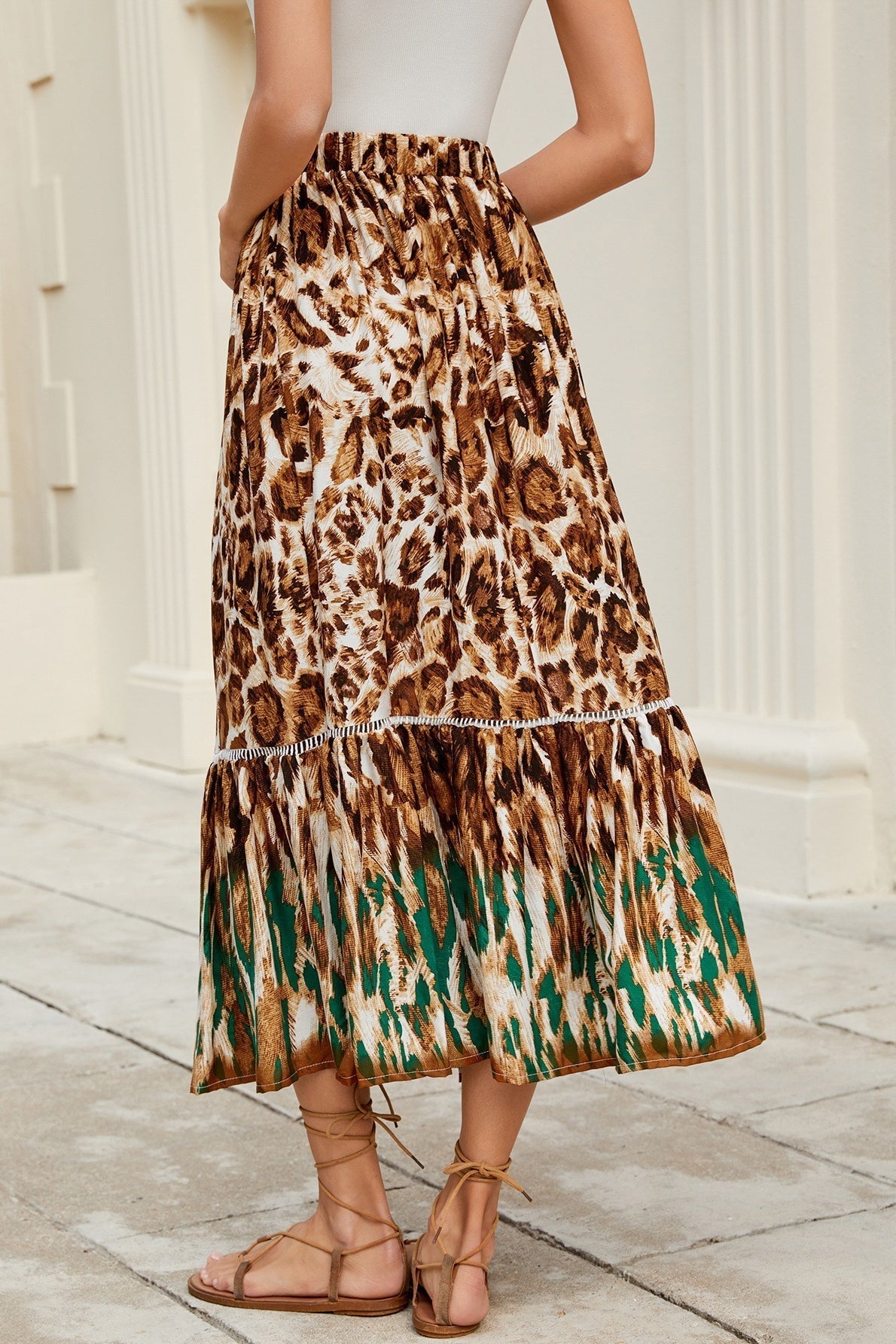Celeste Boho Ruffle Floral Maxi Skirt