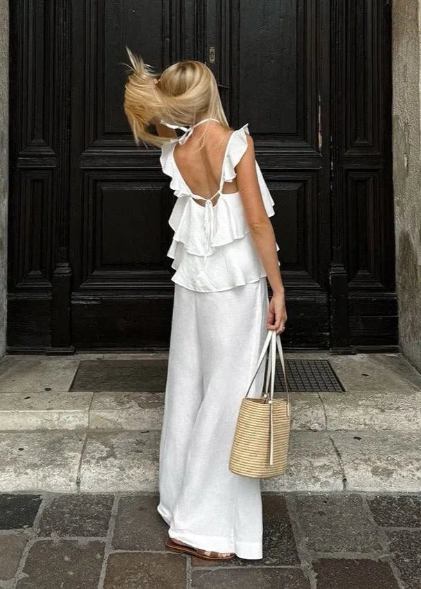 Celeste Flowy Ruffle Top & Wide-Leg Pants Set